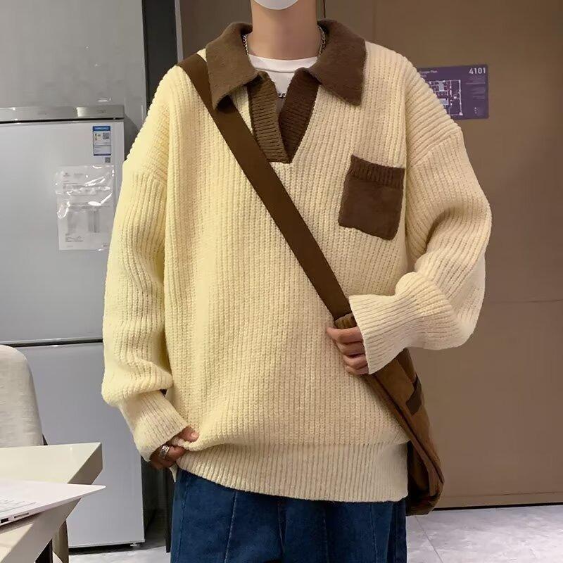 海蓝秋冬季毛衣口袋针织衫翻领