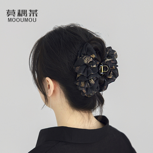 《枯叶黑》原创云朵泡泡鲨鱼抓夹褶皱雪纺发夹子加大后脑勺发饰
