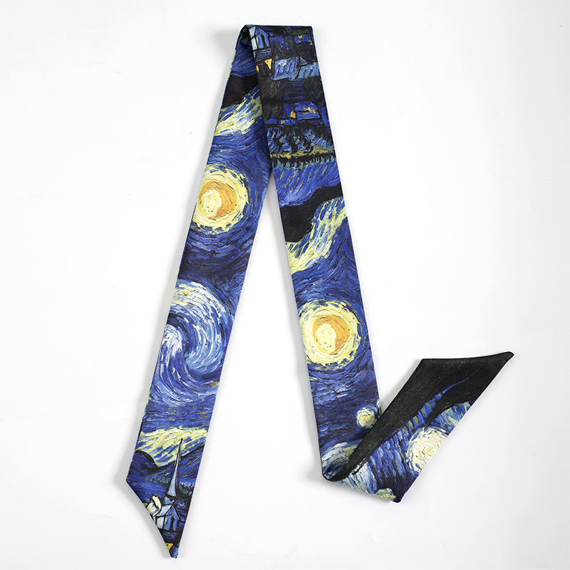 梵高星空皱缎发带丝巾高级感复古