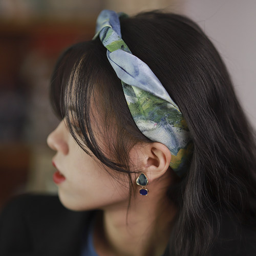 《鸢尾花蓝绿》丝巾发带缎面唯美