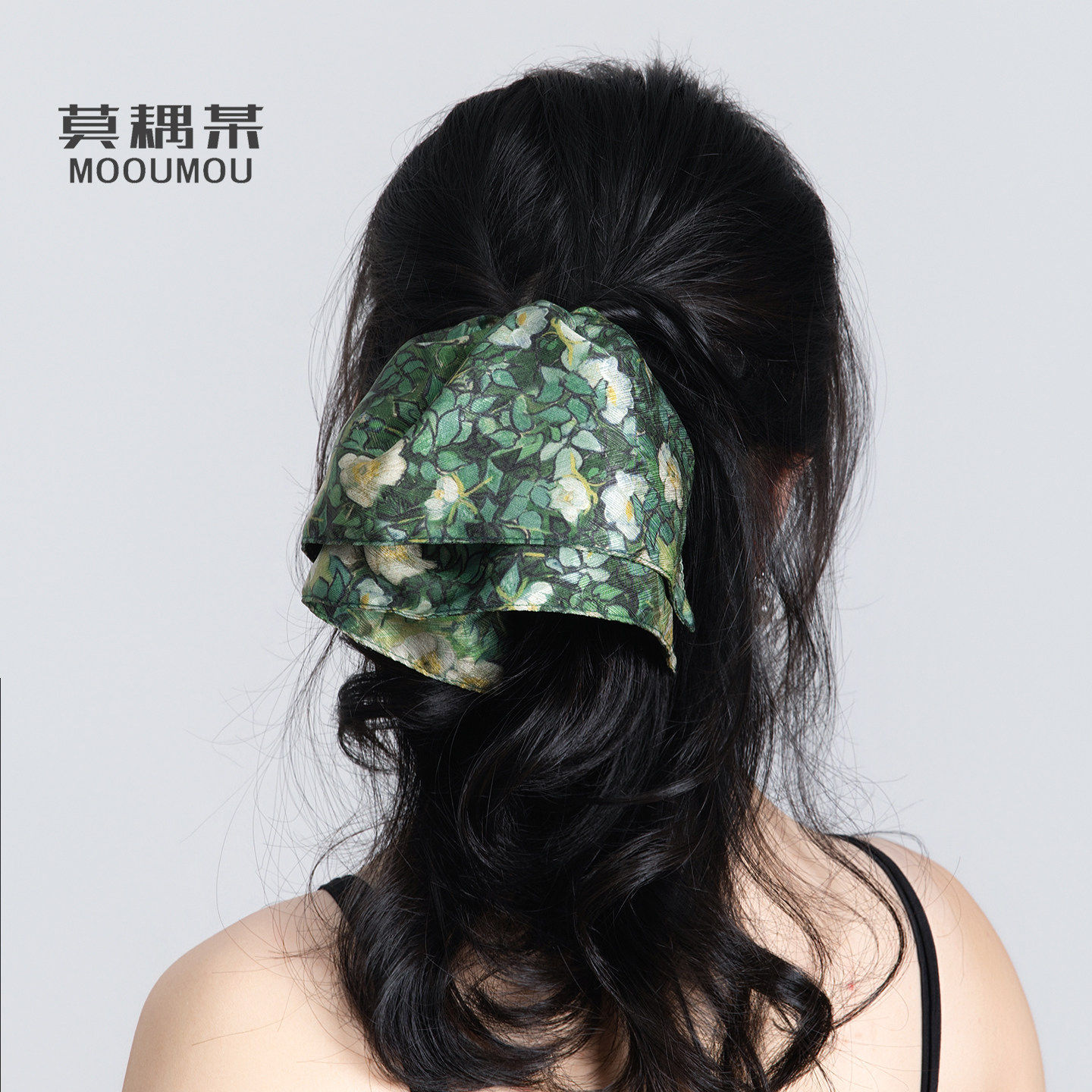 「梵高的野玫瑰」裙摆抓夹双层发夹半披发头饰缎面马尾夹清新绿色