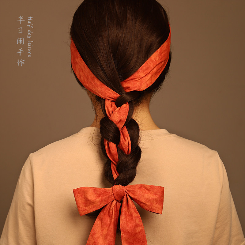 「橘色晕染」加长发带女编发辫子绑发飘带度假风波西米亚小众配饰