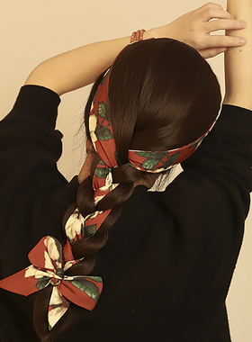 《山楂花迹》故宫红复古加长编发带绑辫子丝带发箍红色新年发饰品