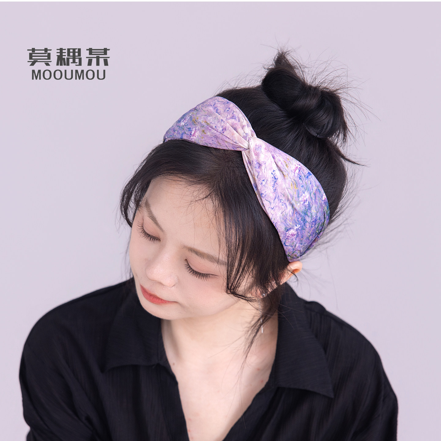 《紫黛渐染》发箍不勒头紫色碎花宽边头箍唯美印花发饰品小众设计