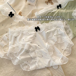 法式复古风纯欲蕾丝边少女冰丝内裤女全棉裆蝴蝶结波点女士三角裤