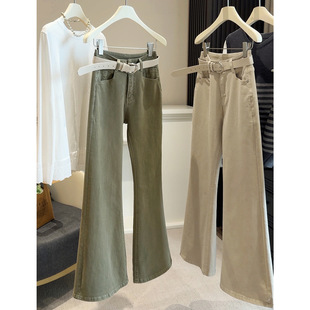 春季弹力高腰微喇牛仔裤女新款小个子宽松不贴腿显瘦阔腿喇叭长裤