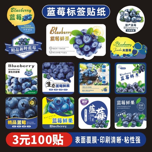 蓝莓标签贴纸定制水果包装盒设计