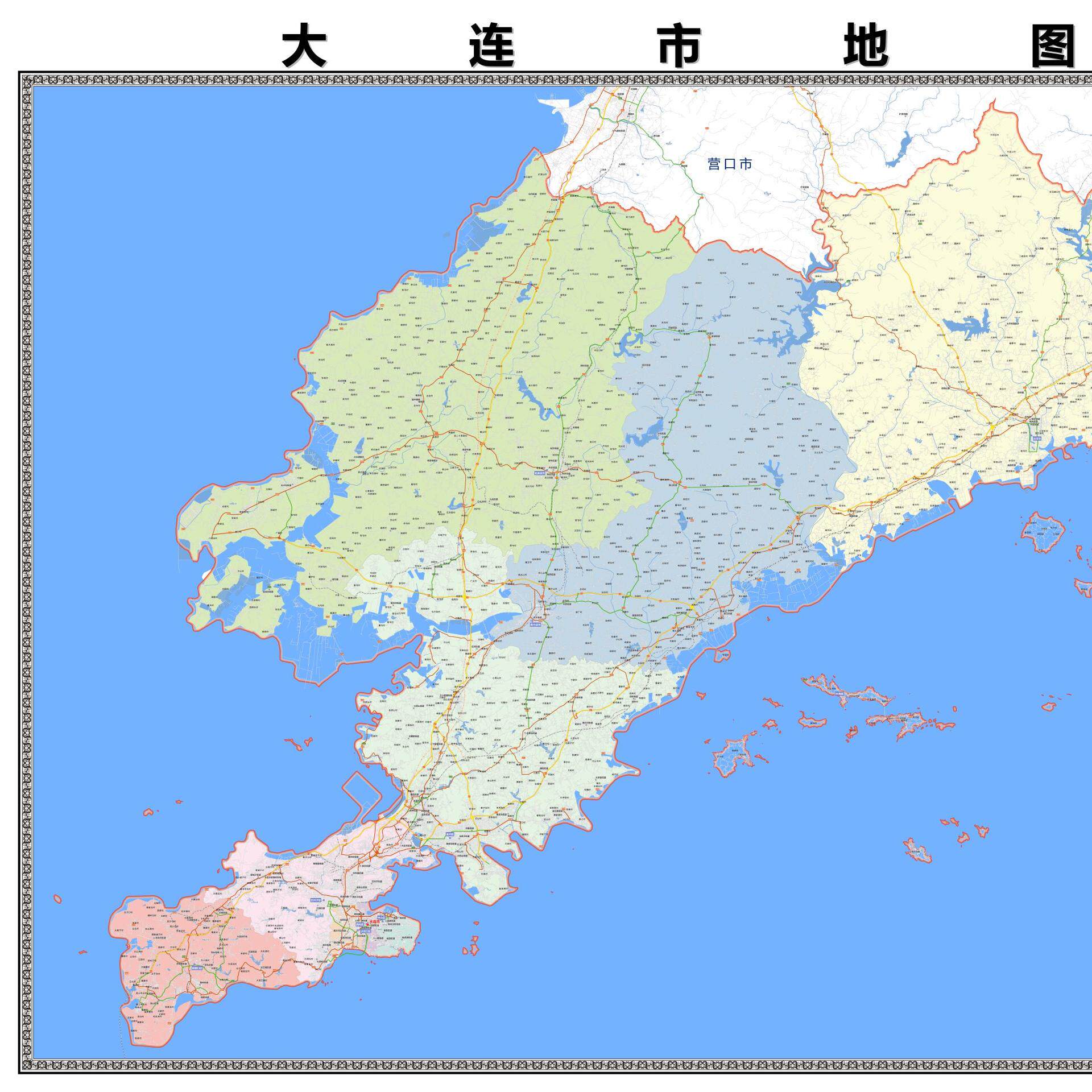 大连市区域县市地图街道分布地区区域图办公室贴图挂图