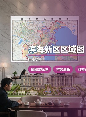 滨海新区区域图 现代简约装饰画 办公室挂画 定制地图挂图
