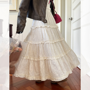 金苏一 高腰显瘦a字大裙摆半身裙 重工蕾丝刺绣蛋糕裙2026春秋韩版