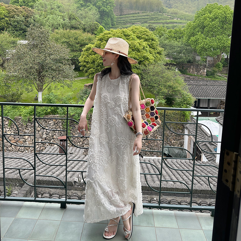 金苏一 立体花朵无袖连衣裙2026夏季韩版小众气质背心裙chic长裙
