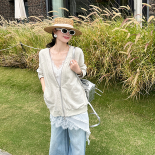 外套chic上衣潮 宽松休闲长袖 金苏一 燕麦灰拉链卫衣2026春夏韩版