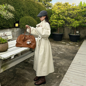 金苏一 宽松单排扣收腰阔型外套潮 奶白色立领风衣女2026春秋韩版