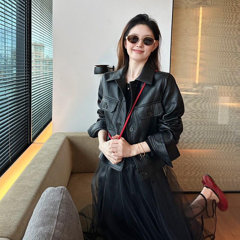 金苏一 黑色机车皮衣女2026秋冬韩版休闲夹克小个子pu短外套上衣