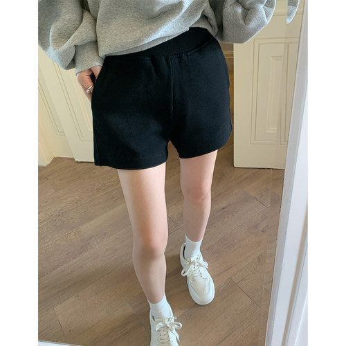 金苏一 百搭短裤女2026春夏韩版高腰显瘦a字阔腿裤黑色打底裤潮