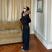 加绒卫衣休闲裤 两件套冬季 韩版 金苏一 小个子毛领外套直筒裤 子潮