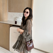 豹纹长袖 短款 连衣裙2025秋季 金苏一 韩版 小个子打底裙chic裙子潮