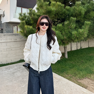 金苏一 菱格压棉棒球棉衣女2026秋冬韩版休闲小个子外套加厚棉服