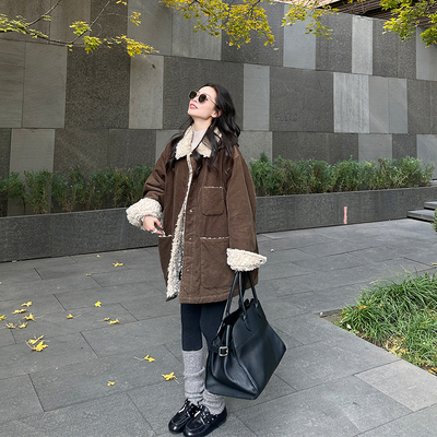 金苏一 灯芯绒棉衣女冬季韩版宽松羊羔毛内里加厚保暖外套上衣潮