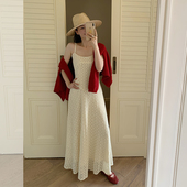 金苏一 蕾丝吊带裙2026春夏韩版 收腰显瘦气质长裙杏色仙女连衣裙