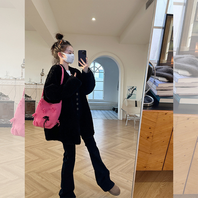 金苏一黑色100羊毛皮草外套