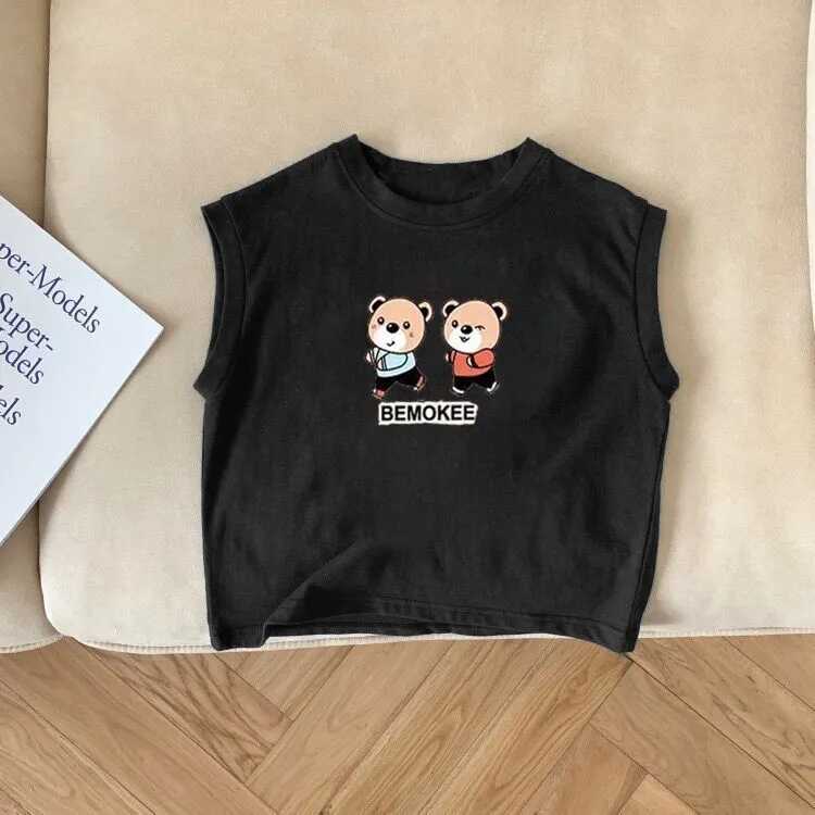 百搭卡通休闲100%纯棉无袖T恤