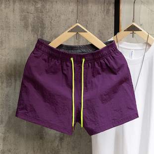 青少年宽松休闲运动速干沙滩裤 夏新款 简约三分裤 男女纯色时尚 短裤