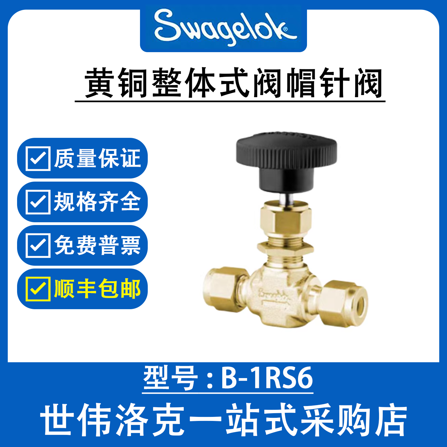 B-1RS6 世伟洛克Swagelok美国原装进口黄铜整体式阀帽针阀