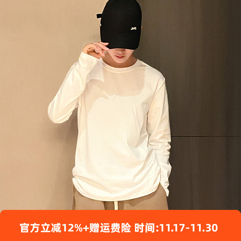 鹿森|液氨50支新疆长绒匹马棉纯棉黑白小T纯色男女打底长袖T恤