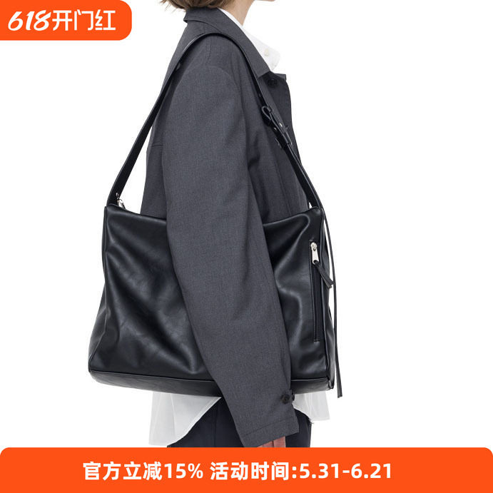 【鹿森】韩版斜挎包简约设计中性风软皮大容量单肩包男女同款