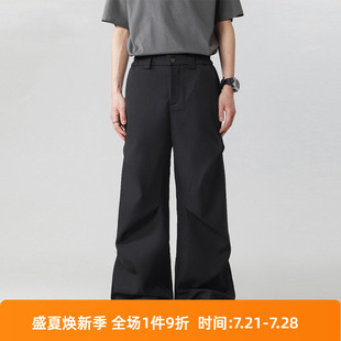 薄款 垂感褶皺純色休閑小西褲 鹿森 男寬松傘兵闊腿西裝 褲 25夏季