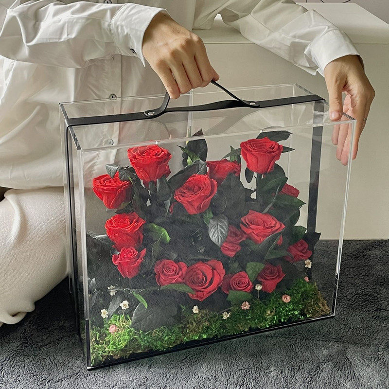 永生花玫瑰丛林手提花盒亚克力礼