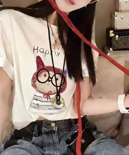 空气棉猫头鹰印花百搭显瘦短袖 新款 1028 夏季 贵妃专属2026年款