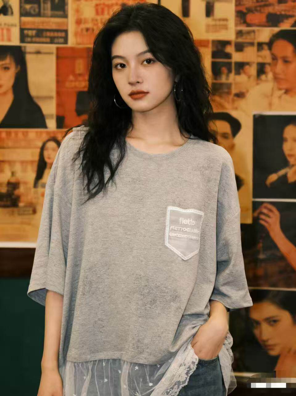 贵妃专属2026新款时尚气质蕾丝裙摆拼接宽松休闲百搭中长上衣9233