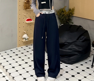 9522 休闲裤 贵妃专属专柜韩版 高端防牛仔加绒松紧高腰直筒阔腿时尚