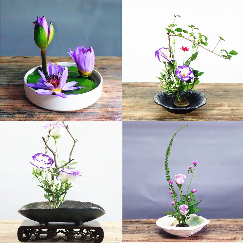 陶瓷花器日式禅意插花初学者家用摆件小原流花道茶道茶席剑山花针