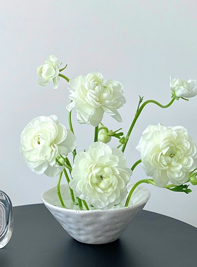 现代陶瓷带孔插花碗艺术插花器日式中式禅意简约花瓶固定工具摆件