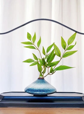茶桌摆件新中式禅意花艺装饰仿真花盆景茶台桌面小花瓶铁艺花架