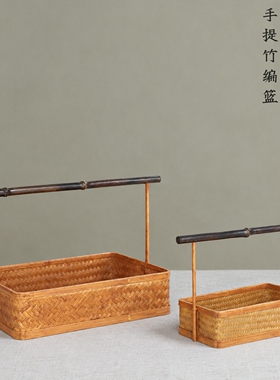 手工竹编复古禅意插花花篮