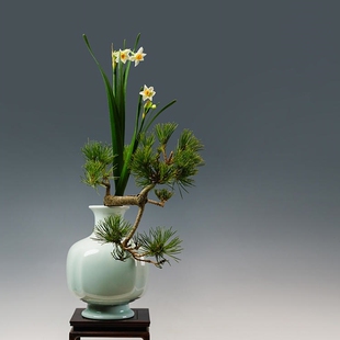 花瓶花器小原流花道豆青瓶投入瓶文人调日式家居摆设中式插花禅意