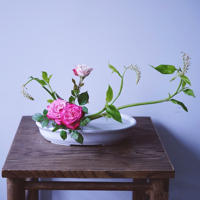 陶瓷花盆插花器日式小原流花道插花教学培训花艺课椭圆剑山花瓶