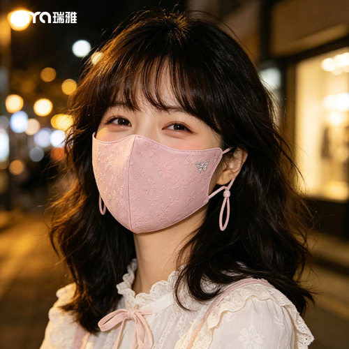 保暖口罩女秋冬季2026新款加厚甜美蕾丝提花立体透气防风防寒面罩