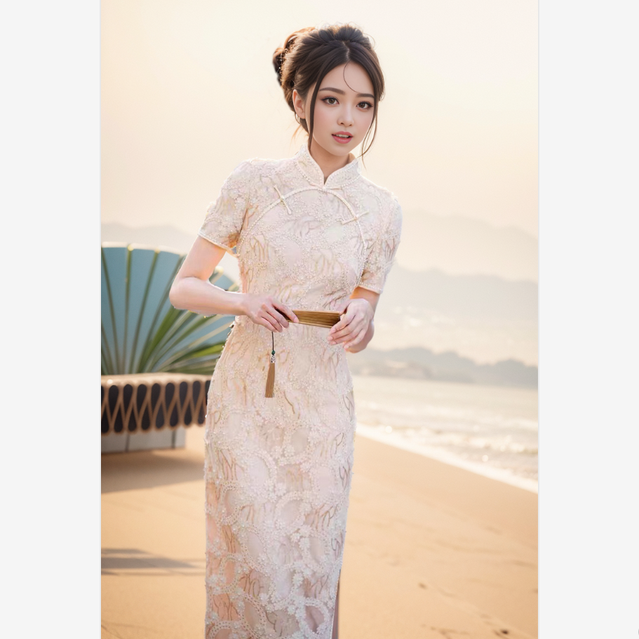 复古新中式重工绣花钉珠旗袍礼服