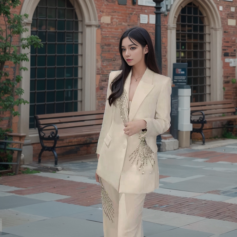 2025春时尚新款重工钉珠镶钻收腰显瘦高端女式西装外套上衣高级感