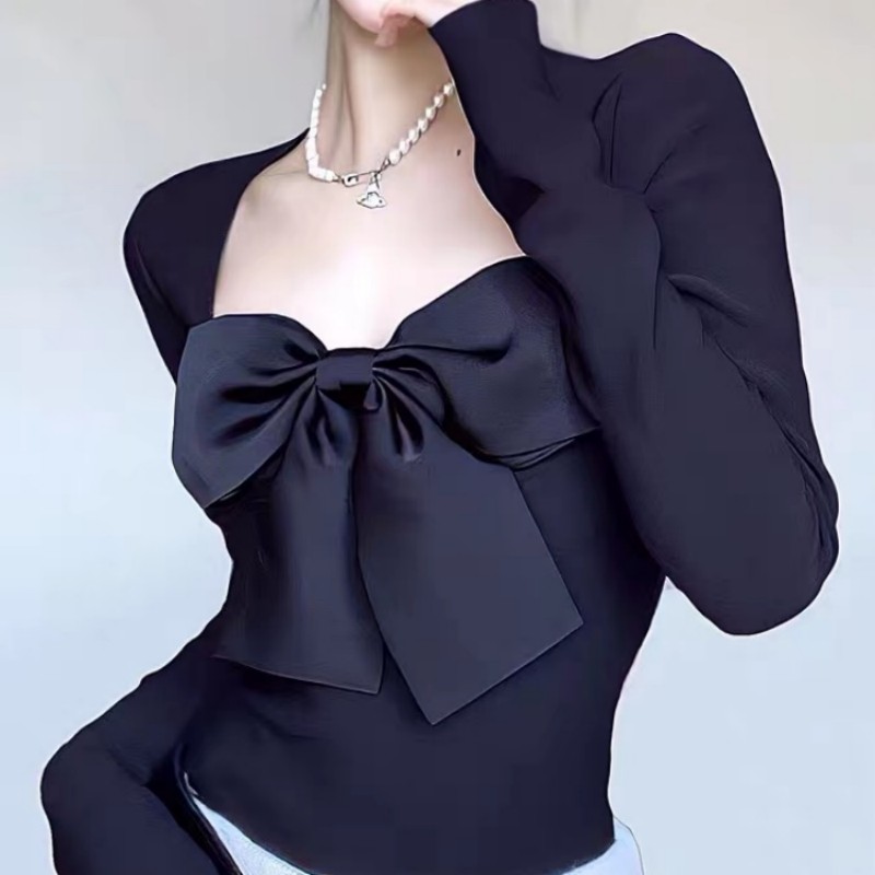 长袖纯欲方领大蝴蝶修身女高级感