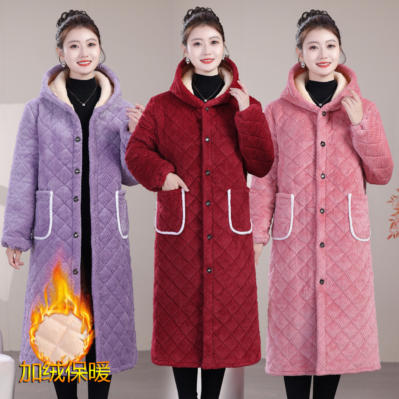 冬季加长过膝盖加绒加厚棉衣