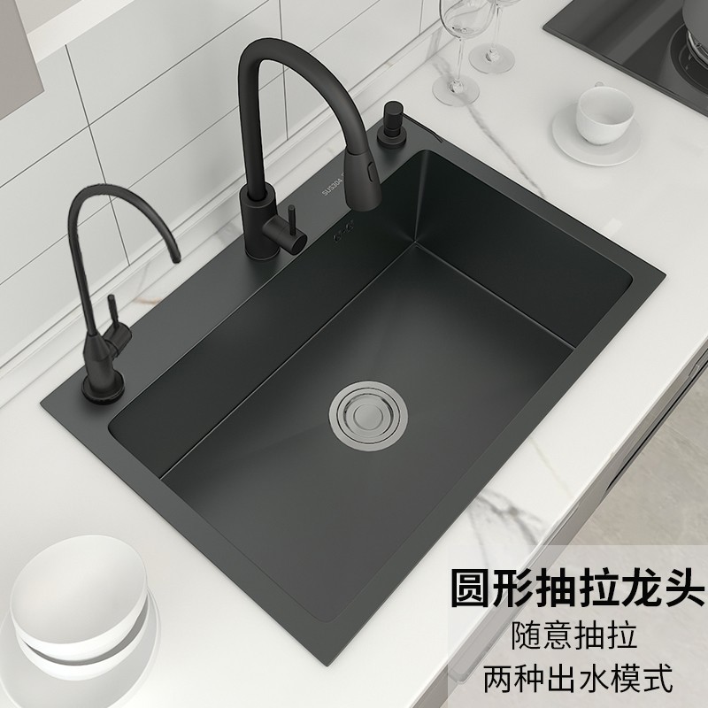 黑金色水槽纳米大单槽304不锈钢家用手工加厚洗菜盆厨房洗碗水池