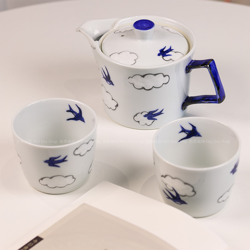 德七窑手绘燕子茶壶套装