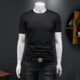 2025夏季男士新款双丝光棉短袖t恤潮流圆领半袖上衣男25002P75，男装T恤，钱塘6036（原3026）