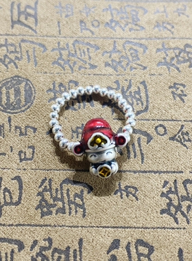 小财神戒指 999足银戒指 财爷爷手作 珐琅彩红色显白个性小众银戒